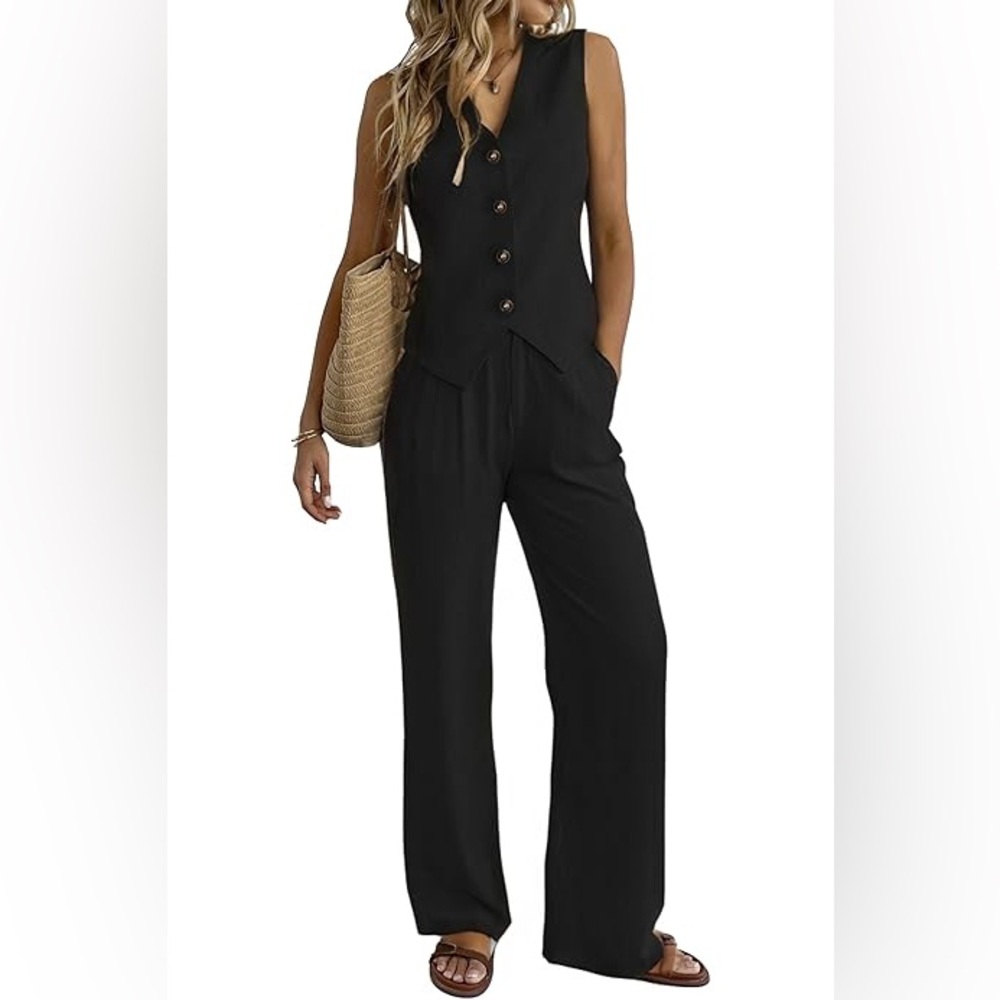 Vintage 80’s 90’s Black Lace-Up Jumpsuit with‎ Relaxed Fit sz 10 Carol Anderson